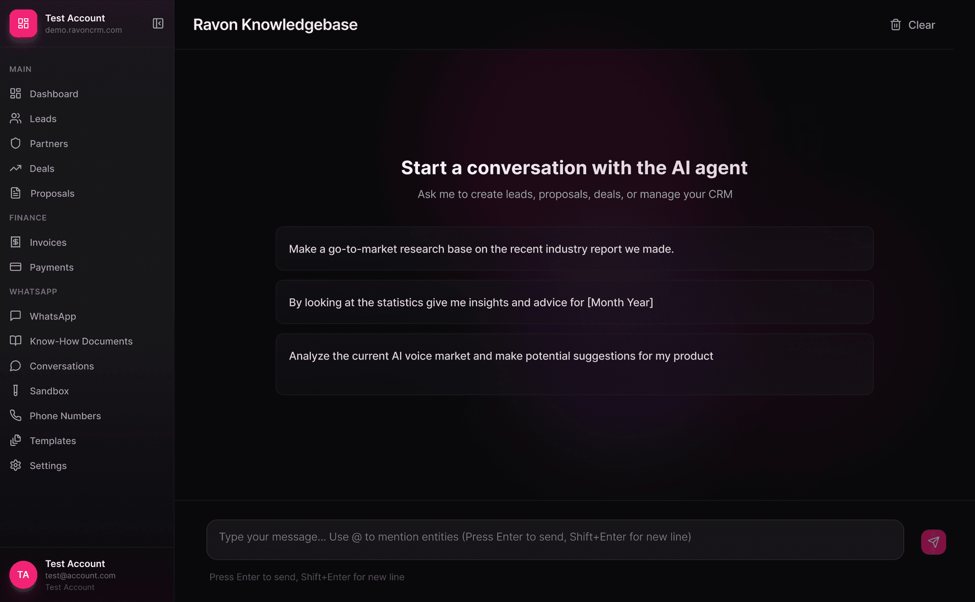 Ravon Knowledgebase interface showing an AI research agent responding to a question